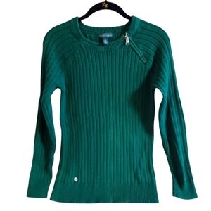Lauren Ralph Lauren Women's xs/s Hunter Green 100% Cotton Neck Side Zip Sweater